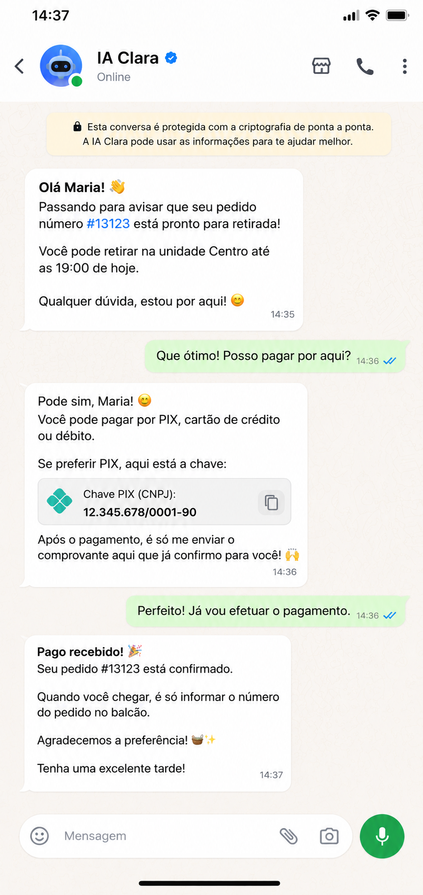 Aviso de pedido pronto enviado pelo WhatsApp 1